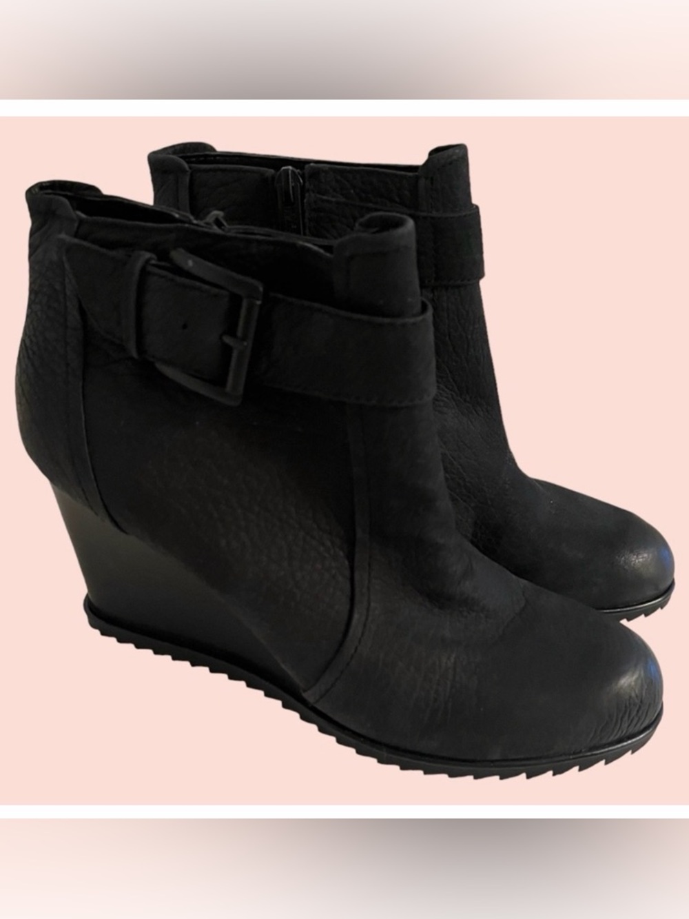 Reaction by Kenneth Cole Black "Storm Fog" Wedge Bootie with Buckle Detail